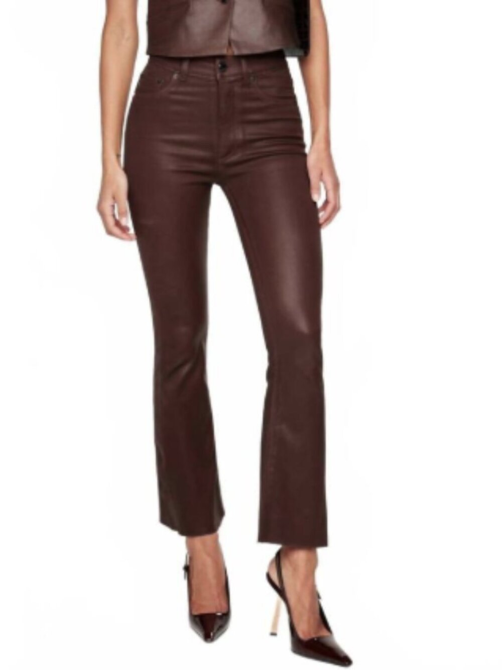 DL1961 Bridget Boot High Rise Instasculpt Crop Jeans Coated Chestnut 27